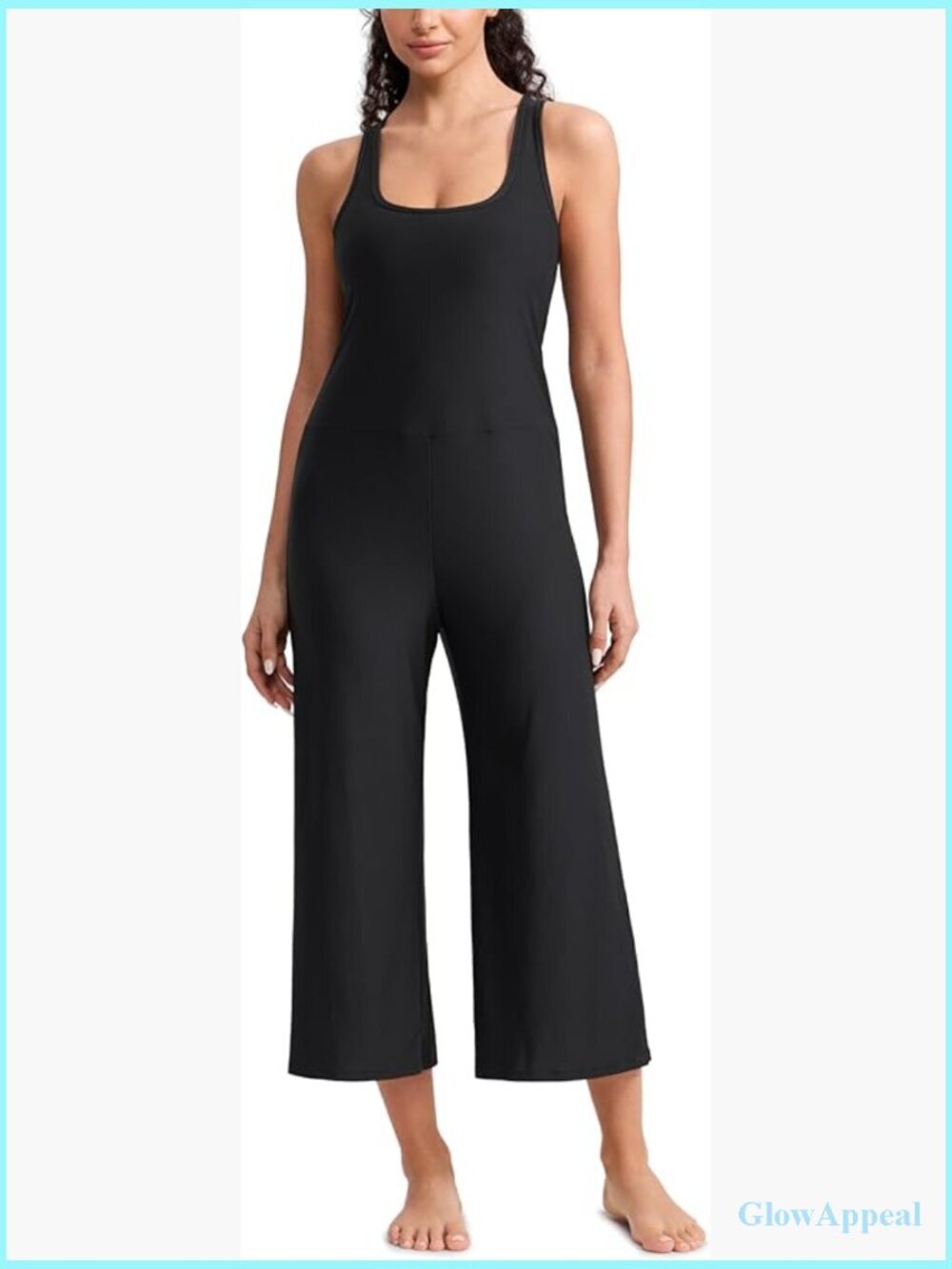 Cropped Wide-Leg Jumpsuit with Racer Back - Relaxed Fit Yoga Bodysuit